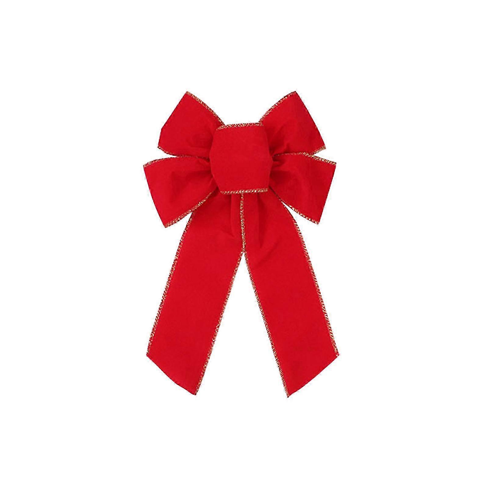 Red Christmas Tree Decorations with Multi-Ear Bow Overlock and Flocking Style for Christmas Wreath and Gift Box Decoration