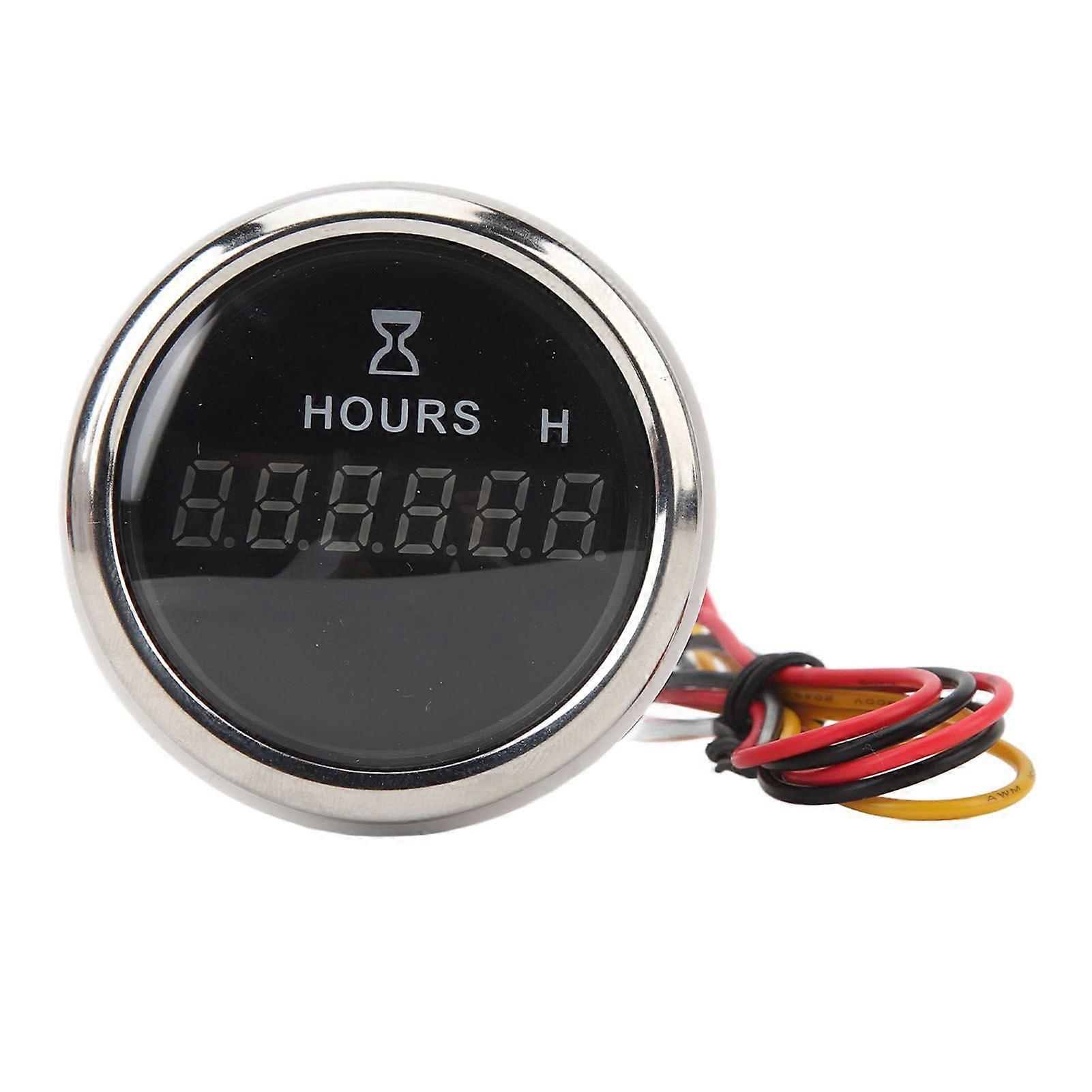 DC 932V 52MM Boat Round Digital Hour Meter High Precise Hourmeter Round Gauge for RVs Yachts Fishing Boats Black Dial Silver Bezel