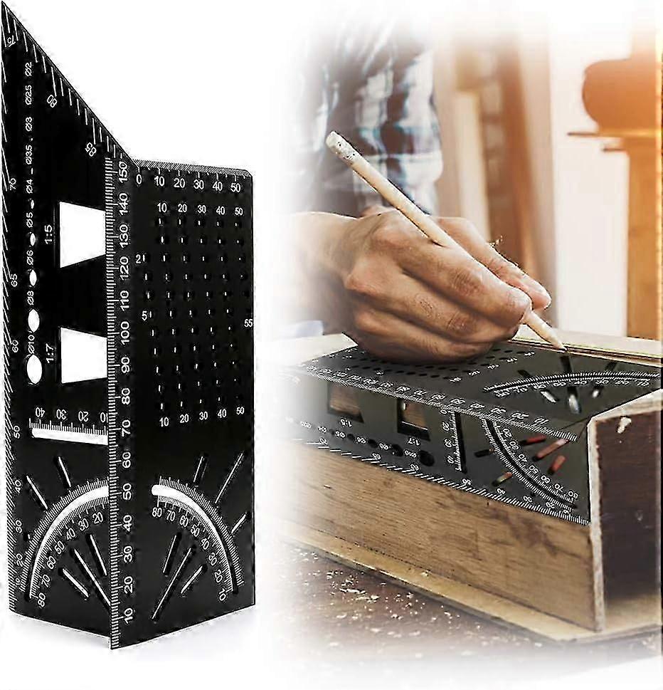 3D Miter Angle Ruler, 45 to 90 Degree Multi-Function Carpenter's Ruler Measure Hard Aluminum Alloy Professional Stencil Protractor for Carpenter Engin
