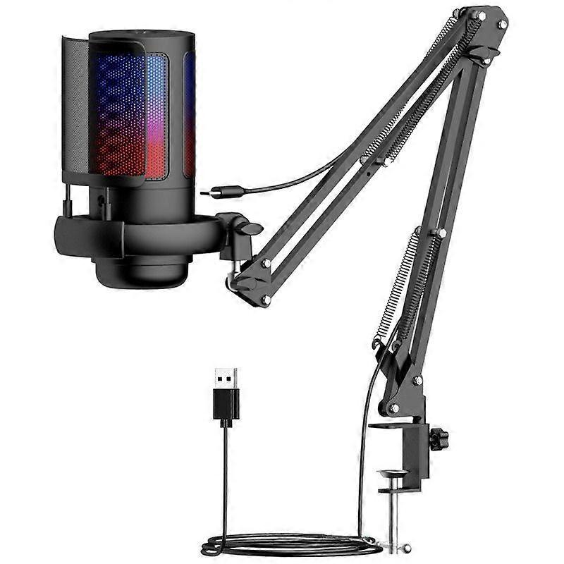 Gaming Microphone With Boom Arm, Tripod Stand, RGB USB PC Mic for Podcasts Videos, Streaming, Condenser Mic with Quick Mute