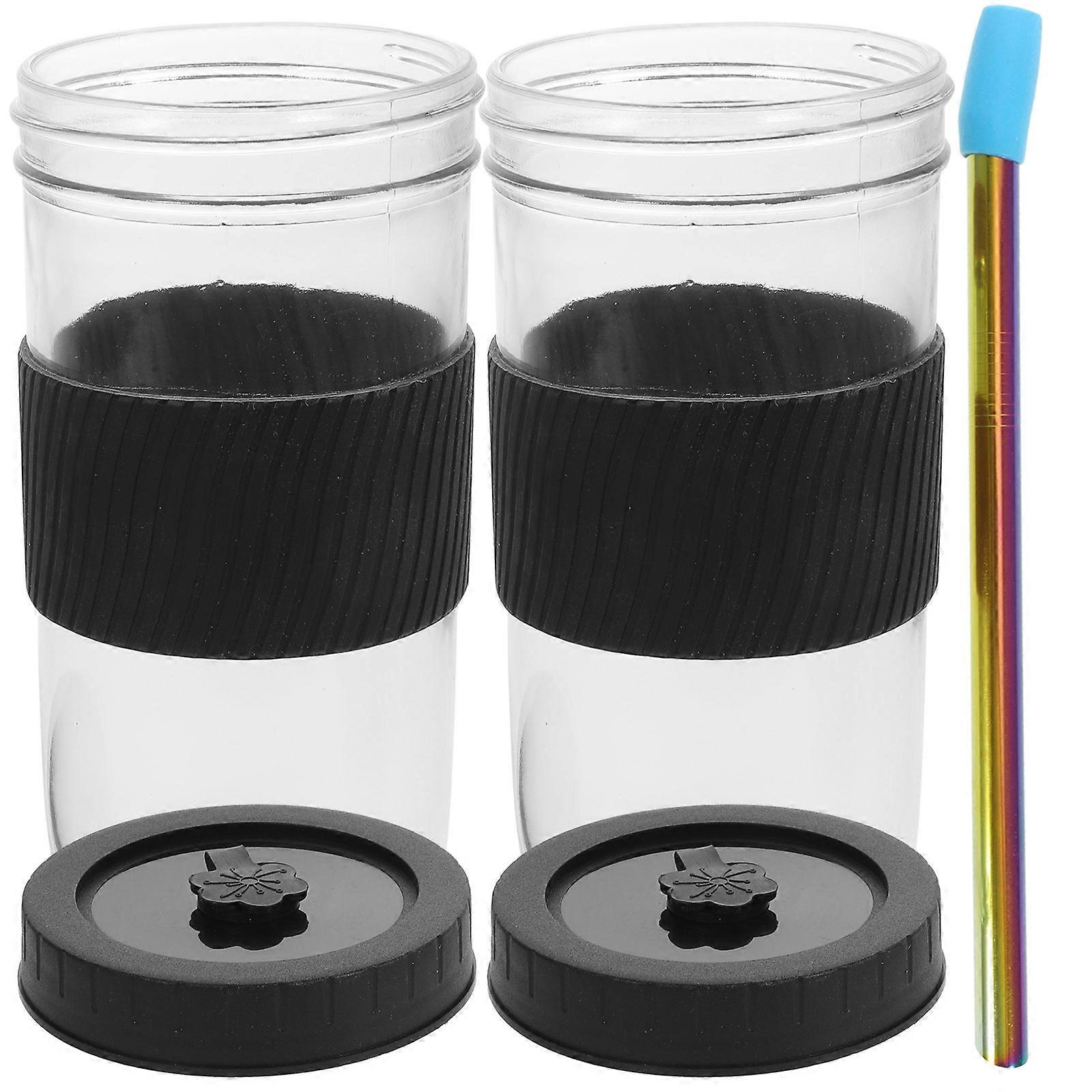 Glass Drinking Cup with Lid for Storage Use 2Pcs Clear Silicone Covered Cups