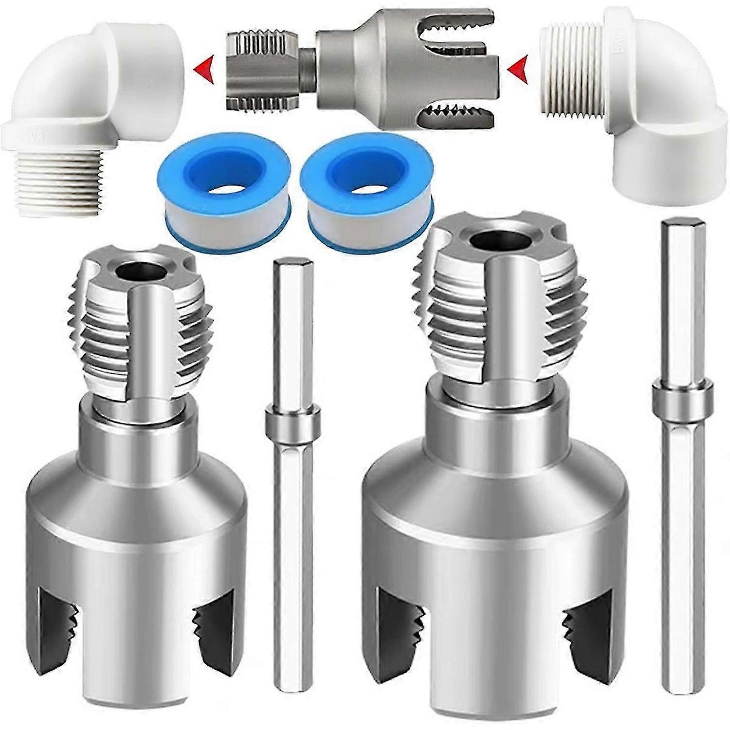 Integrated Internal & External Pipe Threading Tool with 1/2in & 3/4in Dies, 2 in 1 Pvc Pipe Threader