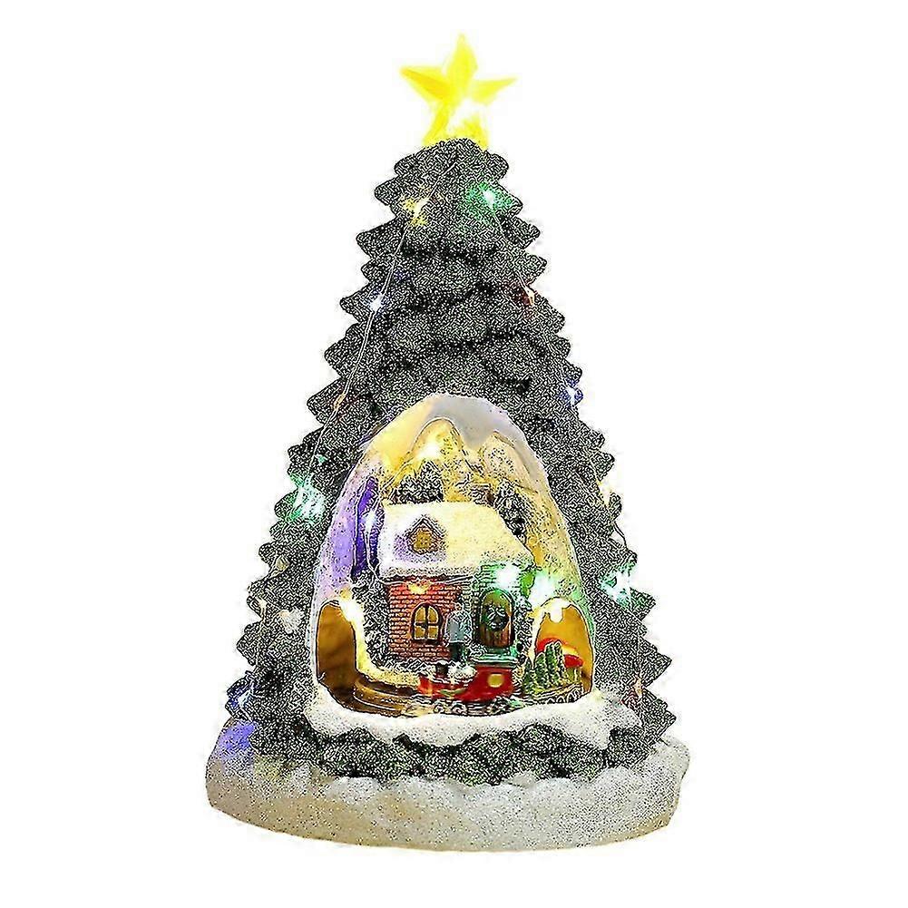 Christmas Tree Light House Music Decoration Adult Children Rotating Train Winter Scene House Desktop