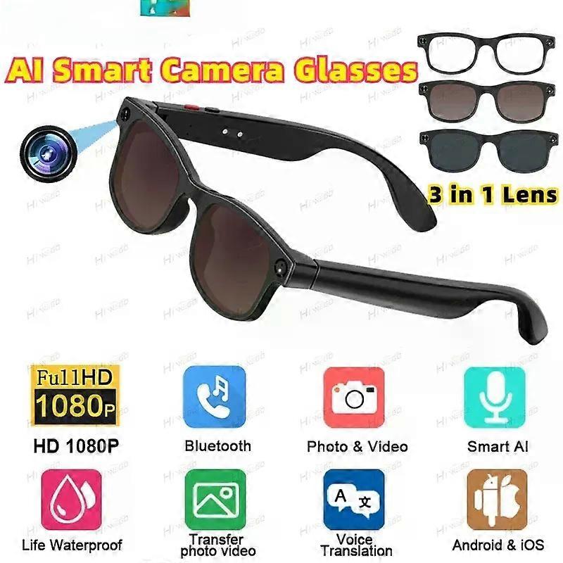 500W AI Smart Camera Sunglasses 3in1 lens ChatGPT Translation Voice Control WiFi Bluetooth HD1080P Shooting Intelligent Glasses