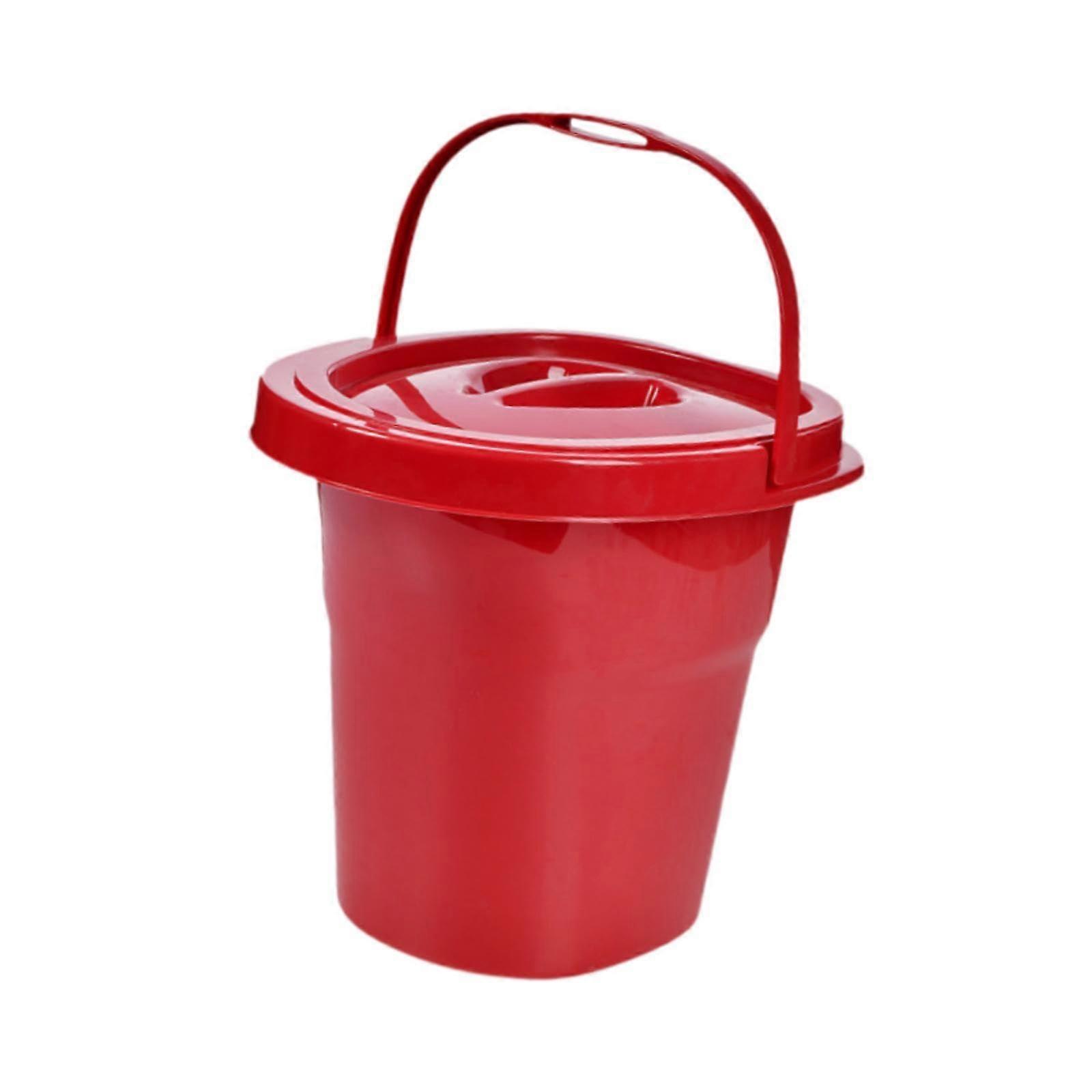 Travel Piss Pot Pee Container With Cover And Handle, Red, HeavyDuty Commode Bucket Spittoon For Indoor Bedroom Senior