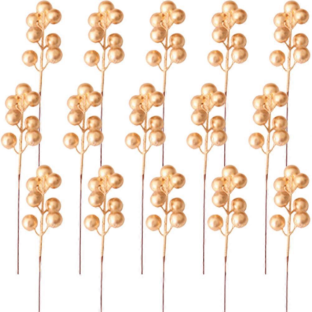 Christmas Tree Fake Berry Picks Artificial Stem for Decor 100Pcs Golden