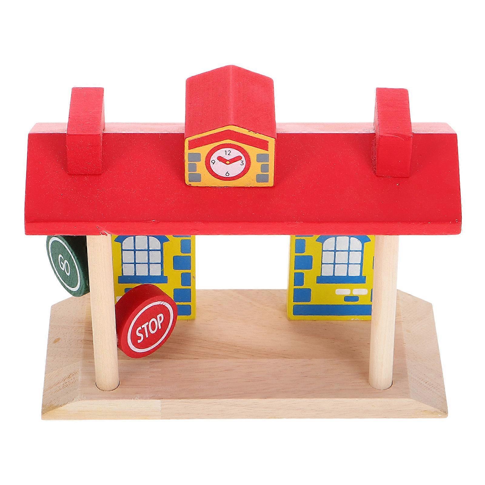 Wooden Railway Building Scene Layout Accessory Wood Train Track Bridge For Educational Play Imaginative Play 1Set