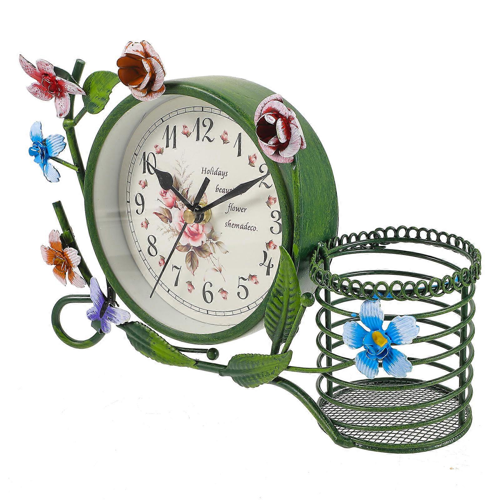 Home Decorative Clock Retro Style for Office 2Pcs Green Table Clock