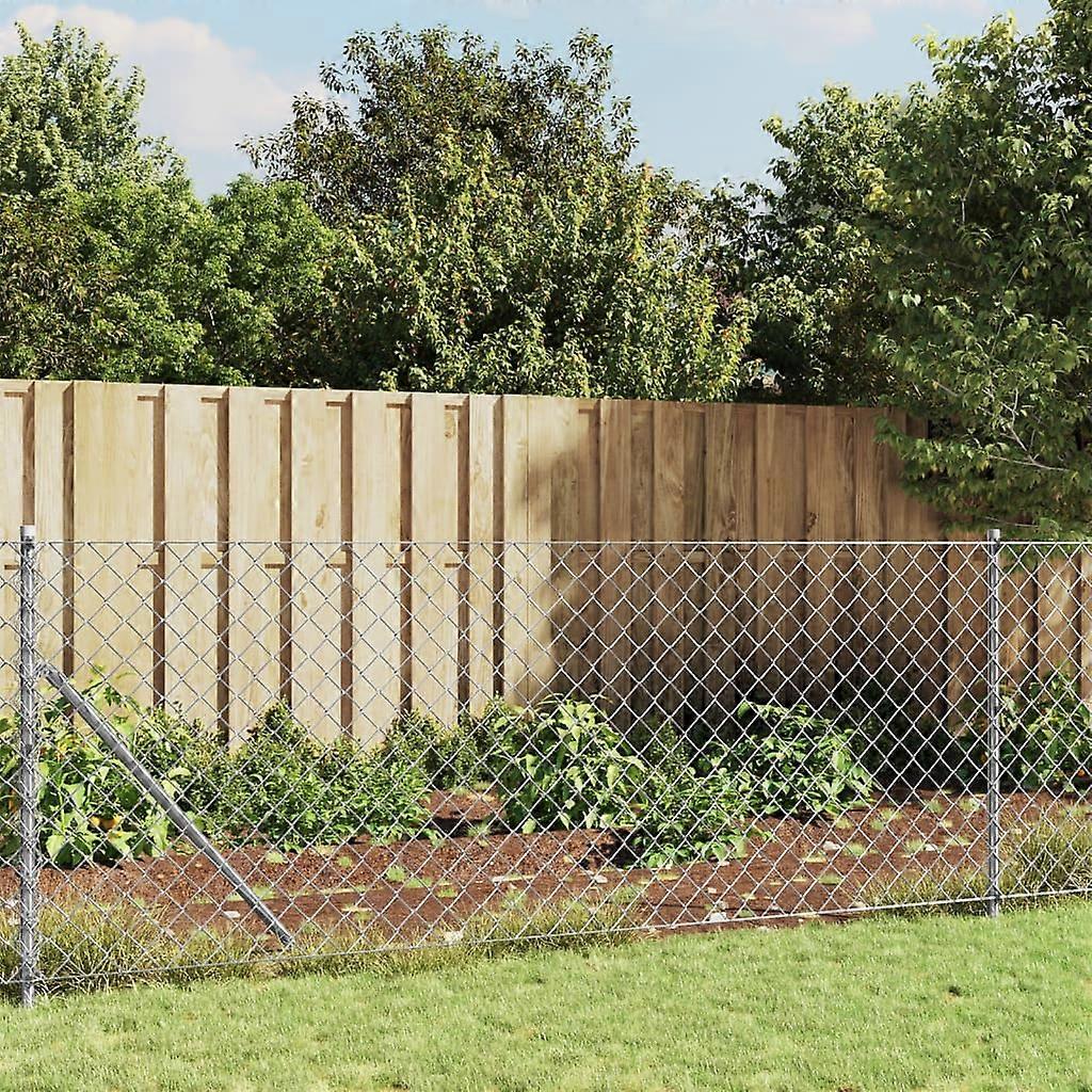 Maschendrahtzaun mit Bodenflansch Silbern 0,8x25 m