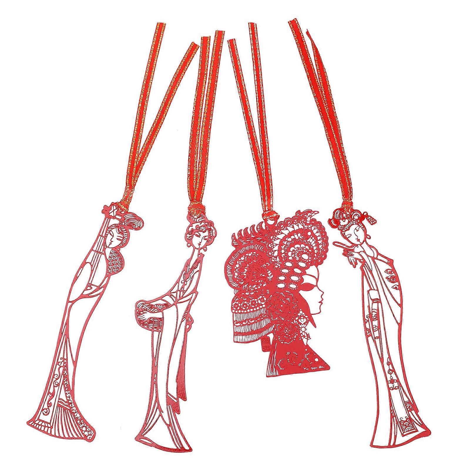 Retro Metal Bookmark Reading Assistant for Office Use Red 11.00X2.50X0.10CM 4Pcs