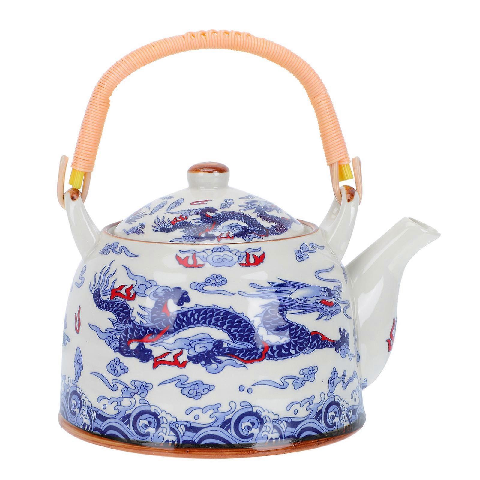 Blue Ceramic Teapot for Storage 2Pcs Porcelain Flower Tea Container