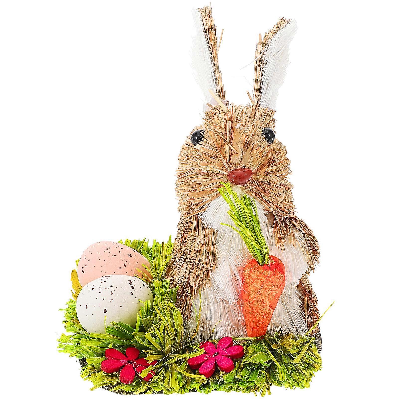 4Pcs Straw Woven Easter Bunny Figurine for Decoration Multi Color Tabletop