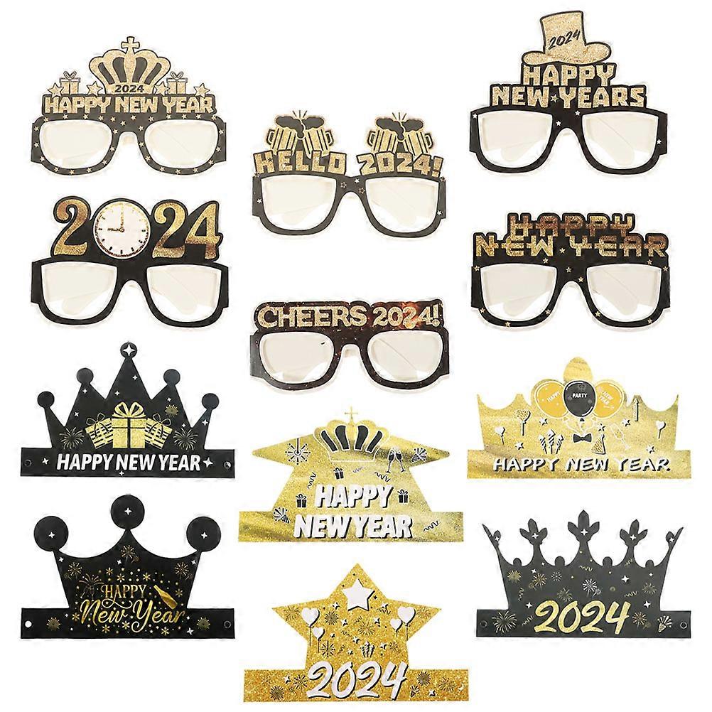 New Year Party Paper Glasses and Hats Props for Decor 2Sets with Assorted Colors