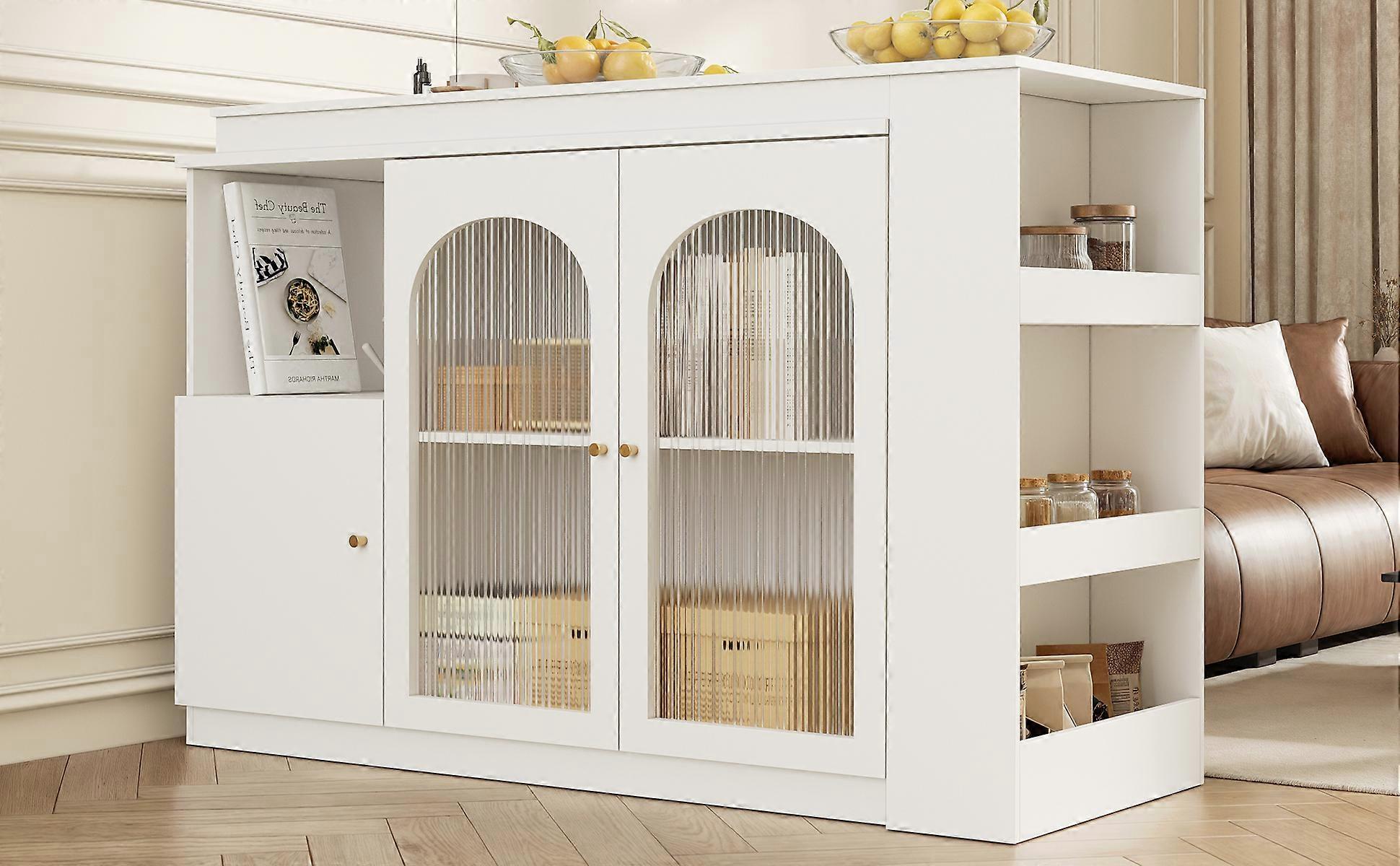 360 Degree Rotating Bar Table White Glass Door Storage Cabinet