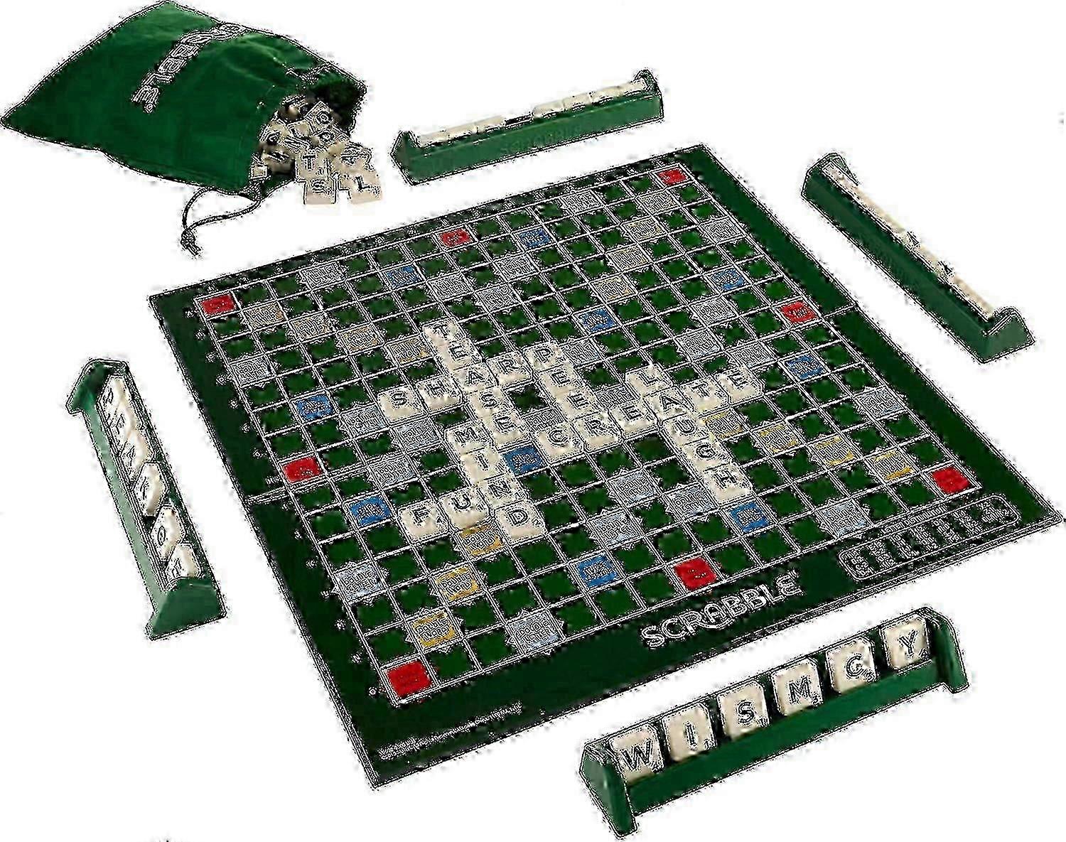 Deluxe Scrabble Game for 2-4 Players: Secure Tile Locking Mechanism, Addictive Fun for Ages 8 and Up