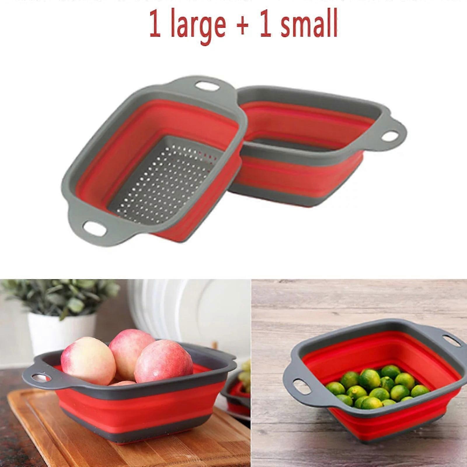 Uclet Drain Rack Vegetables And Fruits Kitchen Mesh Folding Silicone Colander Strainer Set Collapsible Colander Set 2pcs
