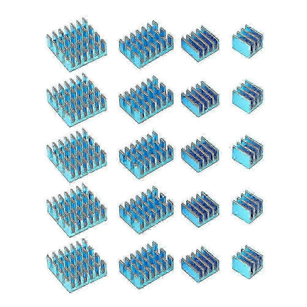Heat Sink CPU Cooler, 20pcs Blue Aluminum with Adhesive for Raspberry Pi 2/3/4 3b 4B