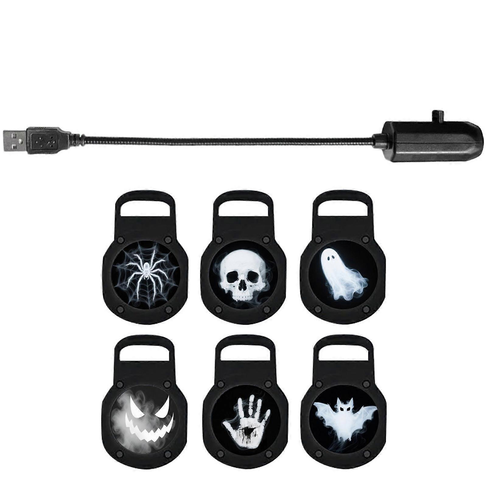 Multifuntional 6 Slide Halloween Night Light Projector USB Powered 360 Rotatable Design Images Suitable for Room Decor Multicolor