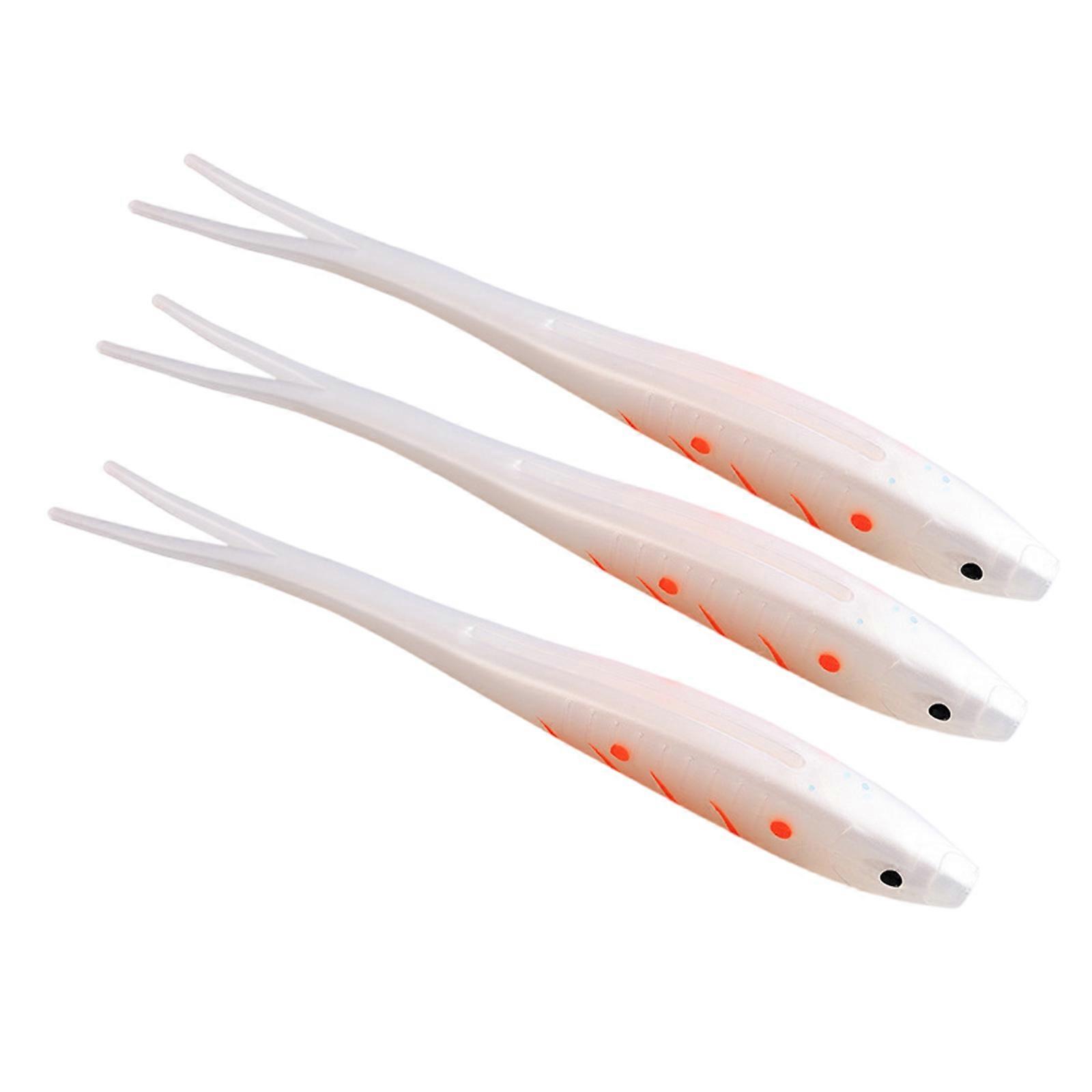 3 Stück elastische Schwimmköder, Softbait mit gegabeltem Schwanz, Angelköder, künstliche Schwimmköder, weiß