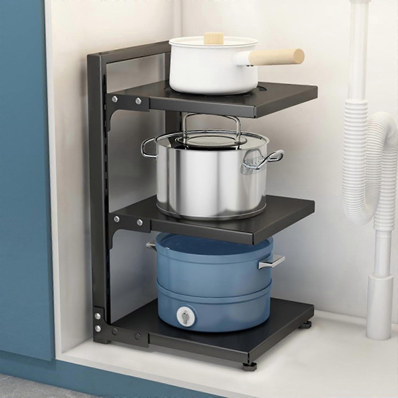 Pots and Pans Organizer Adjustable Pot Lid Holders 3Layer Pan Rack Kitchen Storage