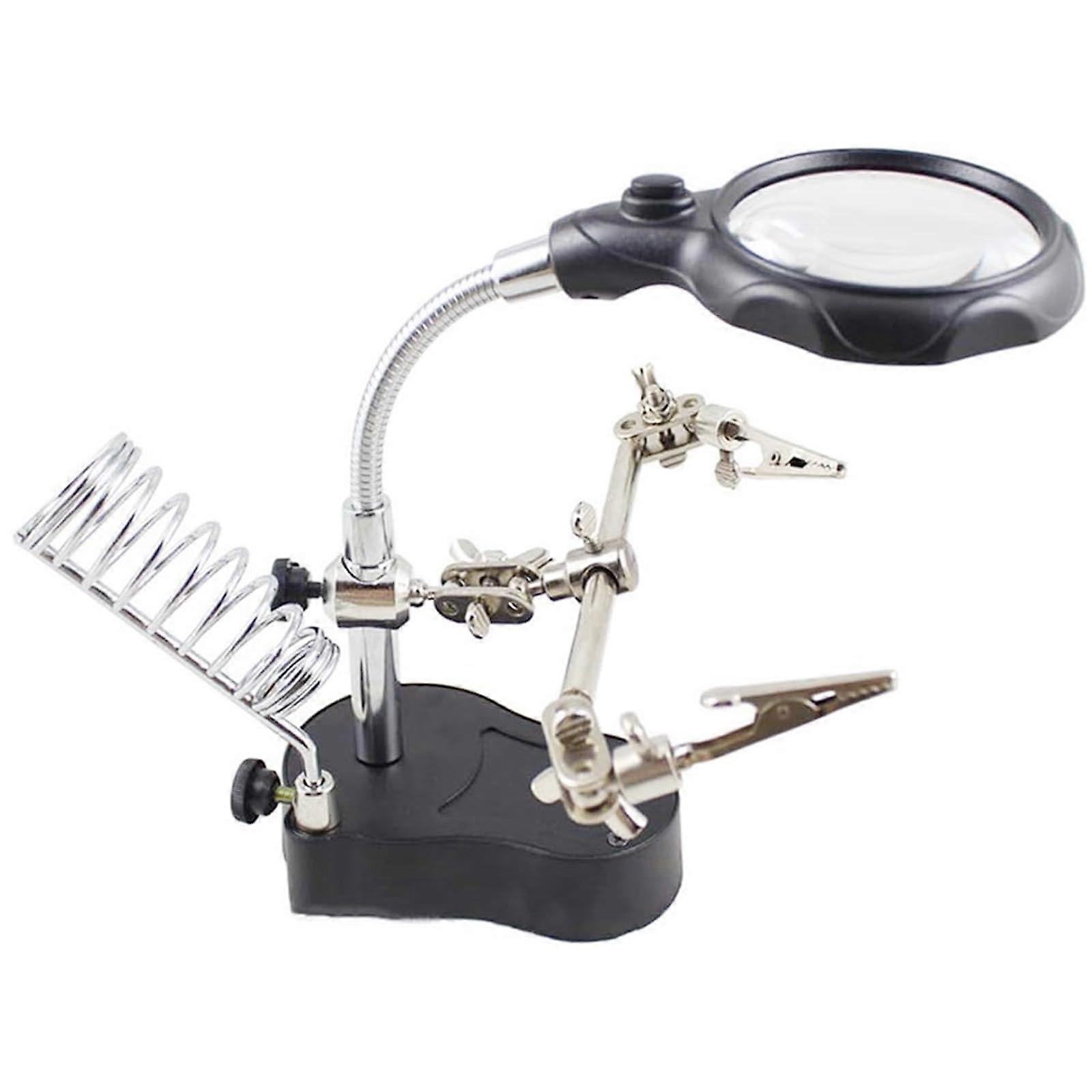 Desk Magnifier Loupe Tabletop 3.5X12X Magnification, 2 LED Lights, Adjustable Locking Arms With Alligator Clip Jaws