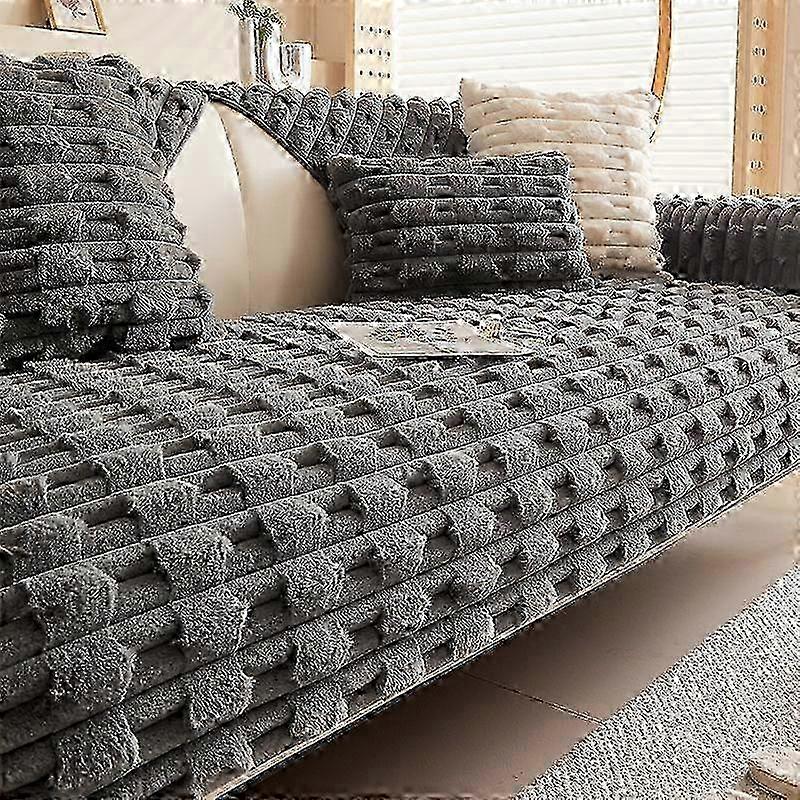Rabbit Plush Sofa Cushion Winter Thickened Anti Slip Seat Cushion Simple Modern Solid Color Sofa Cover