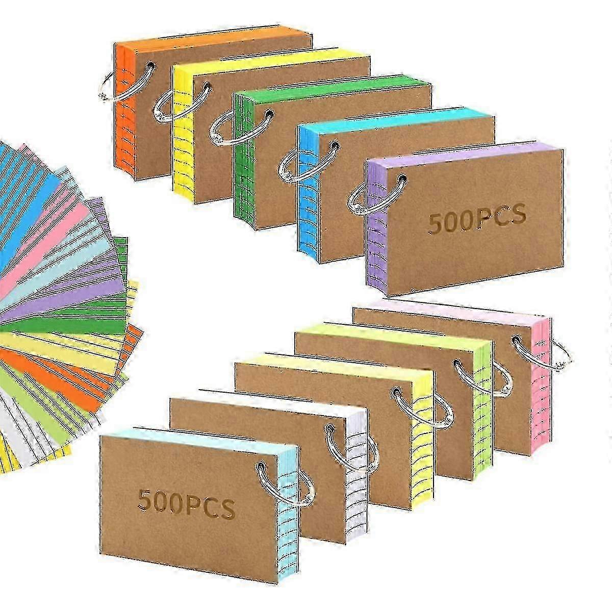 1000 PCS Index Cards 3X5 Inches Colored Flash Cards with Ring, Punched Lined Ruled Index Cards Notecards