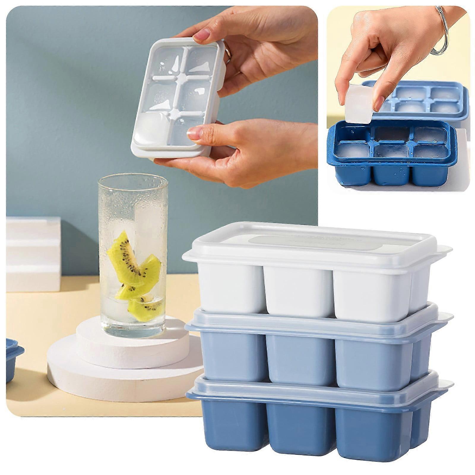VOSS Freezer Ice Cube Tray with Lid & Storage Box - 18 Large Single Layer Silicone, Easy Release, Splash Proof, Includes Scoop