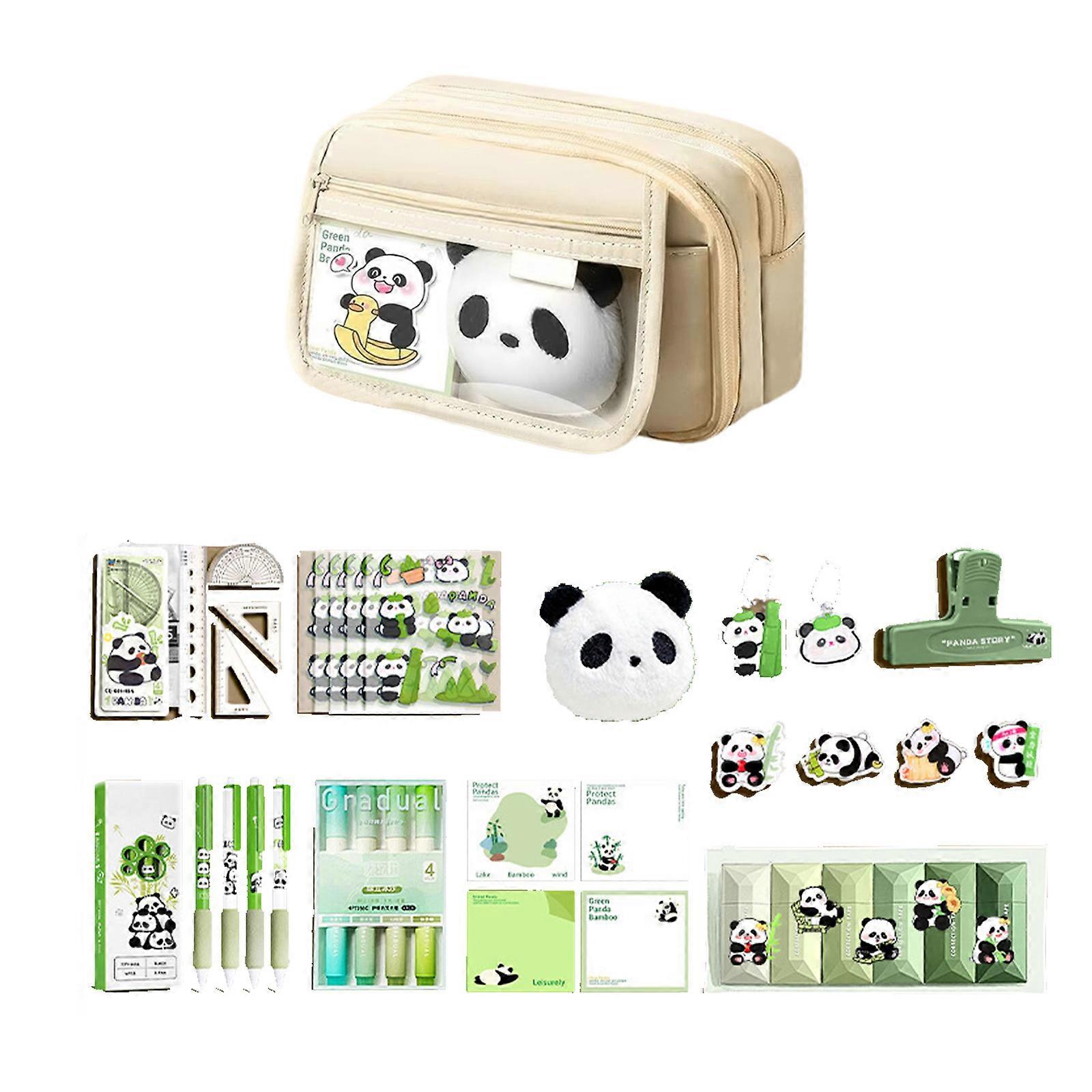 Compact Zippered Canvas Pencil case Holders Chinese Style Panda Artwork Multi Functional Office School Accessories Multicolor