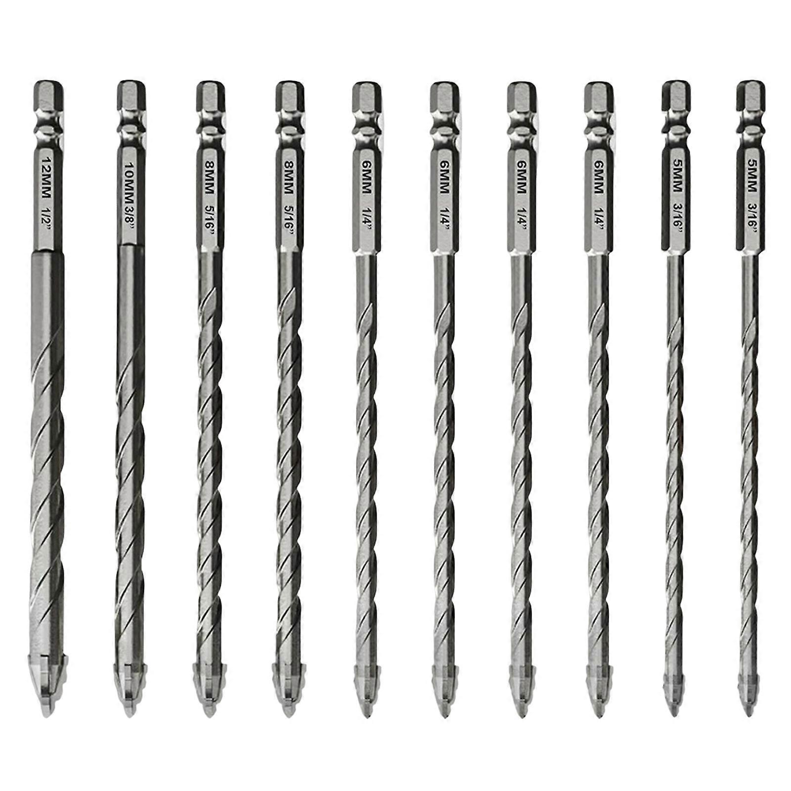10Pcs 5/6/8/10/12mm Tile Bit Spades Drill Bit High Hardness Eccentric Drill Set Crooked Tip Eccentric Tilted Eccentric Multicolor