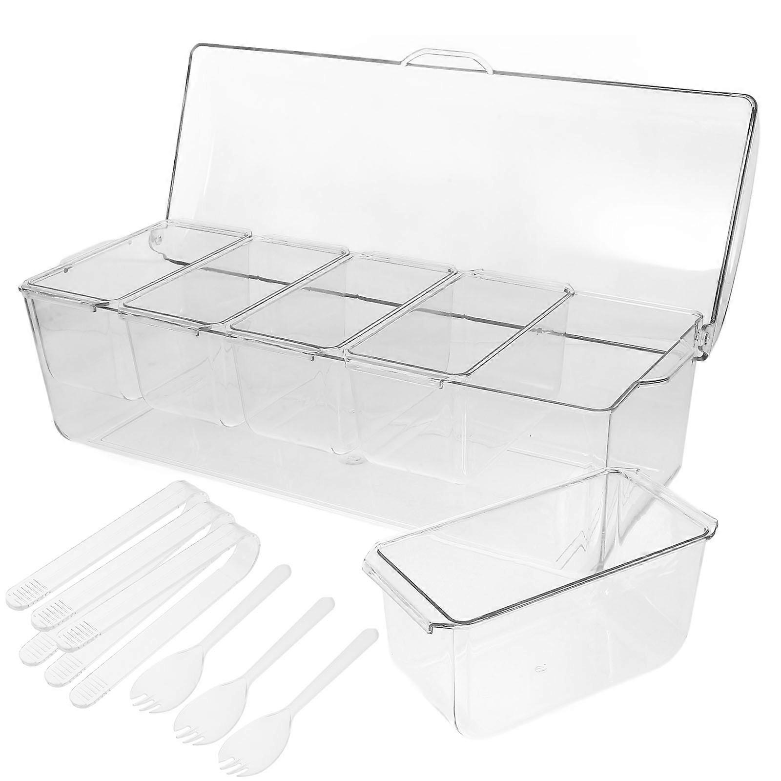 Ice Chilling Salad Box For Outdoor Parties Condiment Containers Multi-Compartment Design Transparent 1 Set