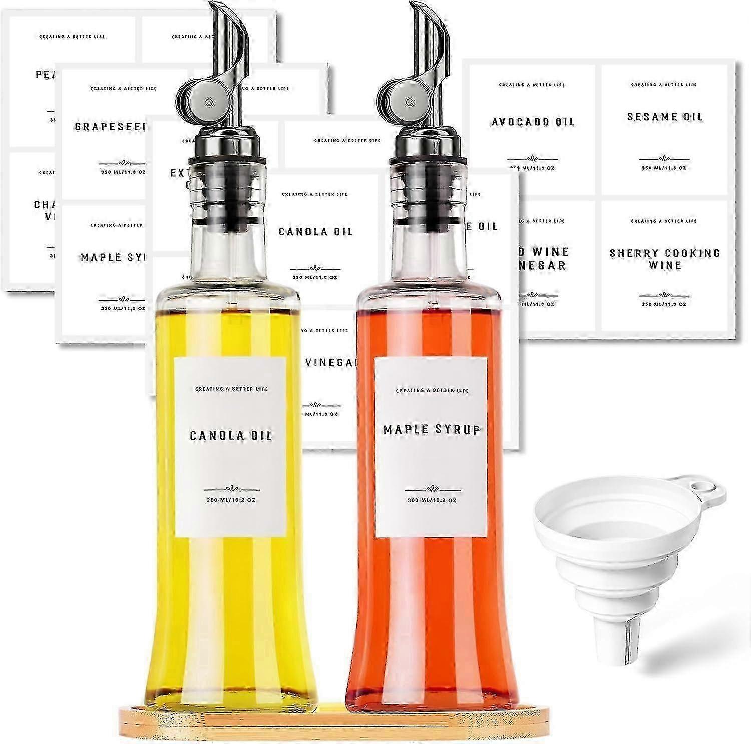 Olive Oil Dispenser Bottle Set with Bamboo Tray, Functional Kitchen Accessory