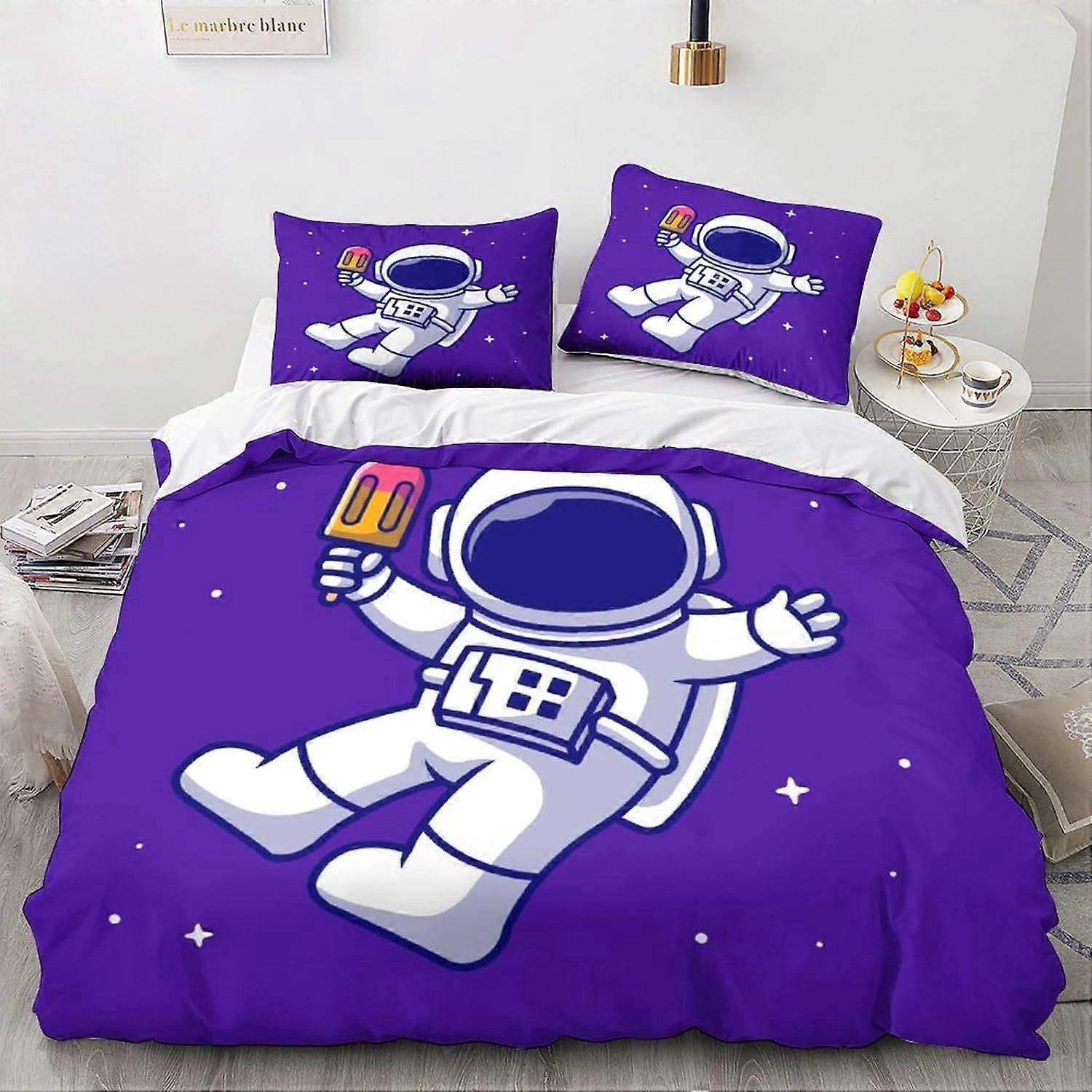 LikeEj astronautas Duvet Cover Space Pattern Impresso Cama Capa Edredom com fechamento com zíper, Soft Microfiber Cartoon Bedding Set