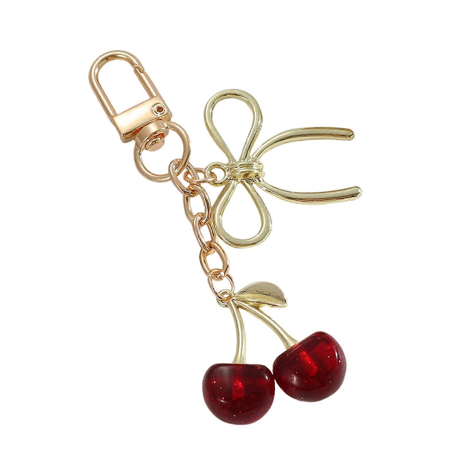 Elegant Cherry Keychain Metal Charm Bag Accessory Lifelike Fruit Shape 4 Color Variants Sturdy Key Ring  Red