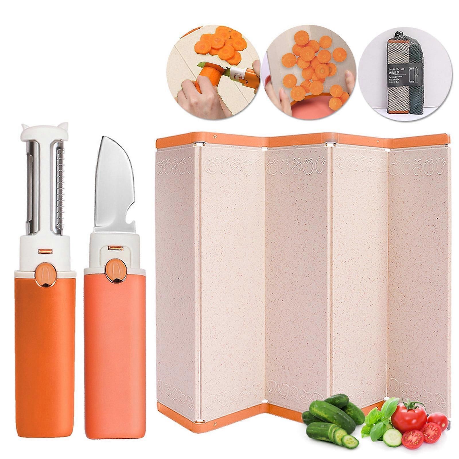 RnemiTe-amo Cutting Boards for Kitchen, Straw Chopping Board, Portable Folding Design, Fruit & Paring Knife Set, Camping, Compatible with XYZ