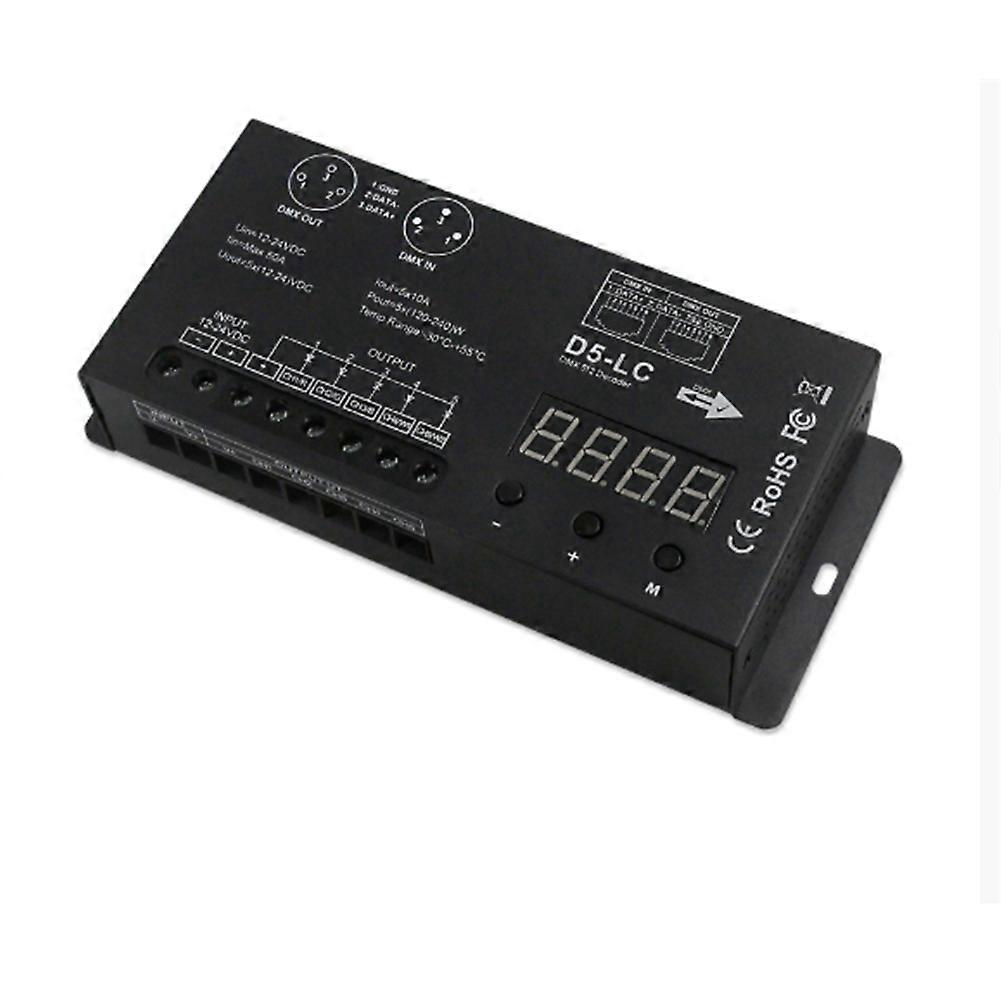 High Power DMX512 Led Controller 5CH 10A/CH DMX512 Decoder Dimmer Driver DC12V-24V MAX 1200W for Led Rgbcw Strip,Light
