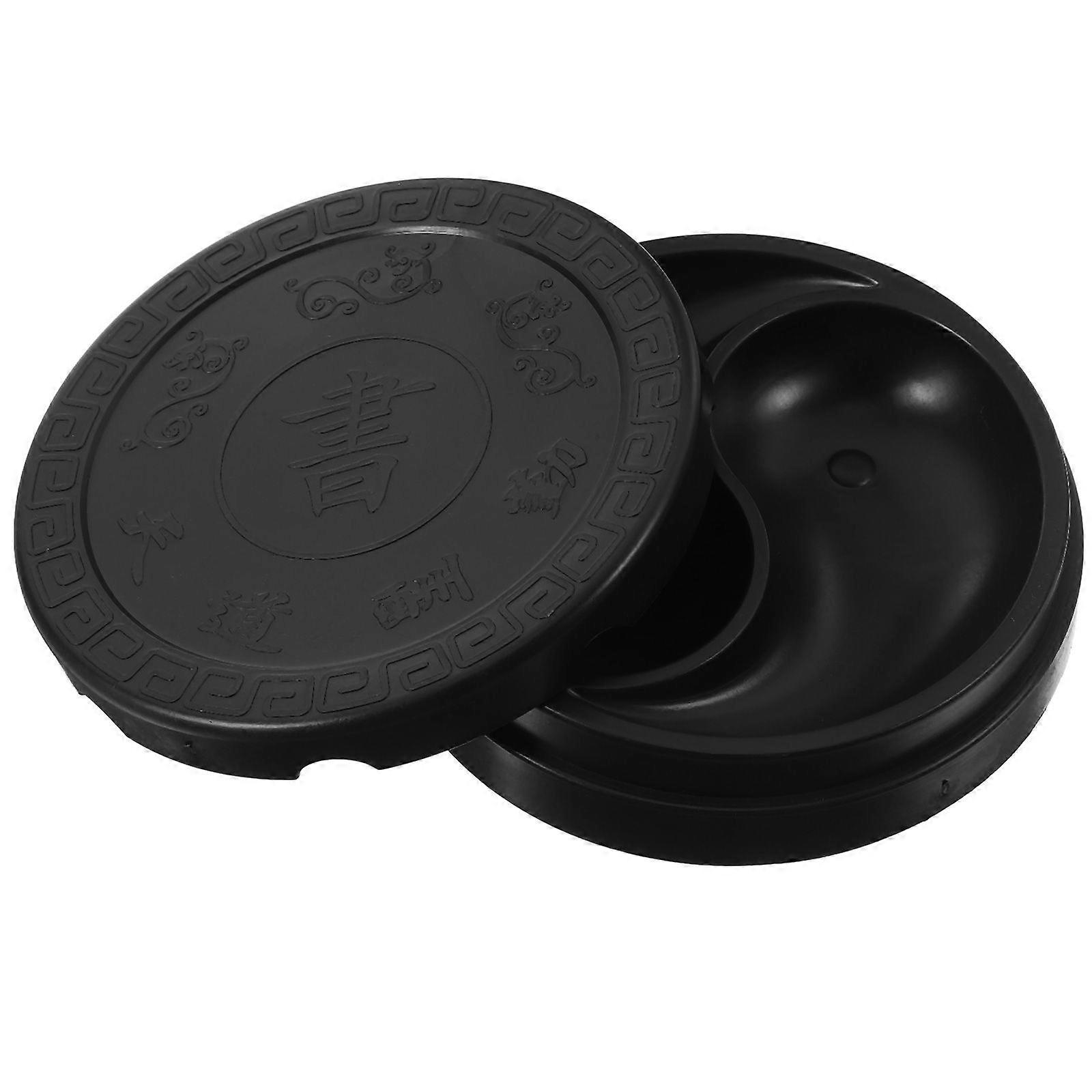 Practical Calligraphy Inkstone Tai Ji Shape Inkslab Round Inkstone with Lid