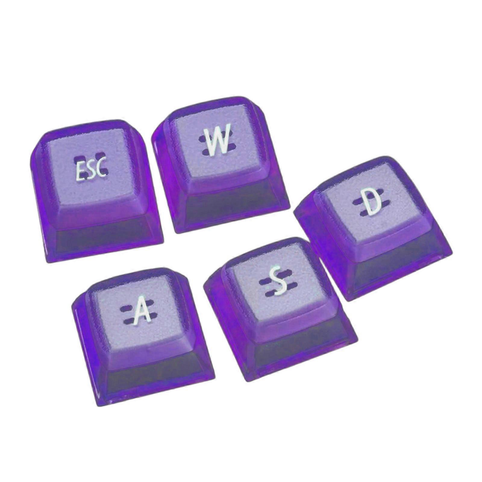 5PCS ESC+WASD Keycaps Set EMA Height Backlights Shine Through Keycaps Replaces for Mechanical Keyboards  Purple
