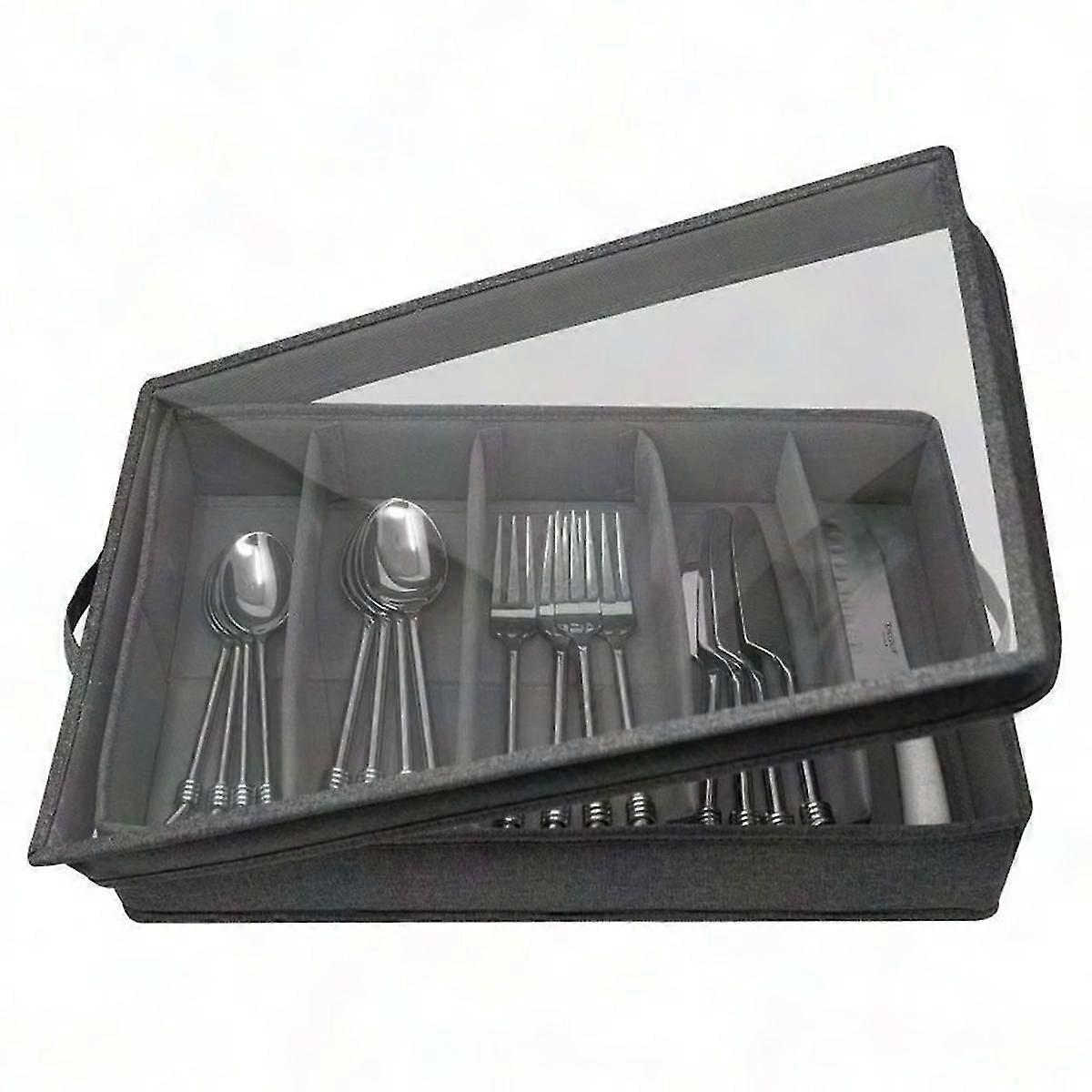 Durable Silverware Storage Box with Adjustable Divider for 5 Compartment Flatware & Utensil Organization