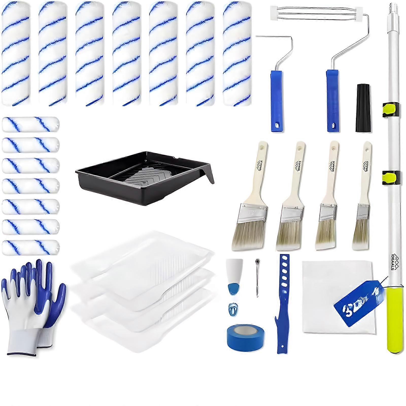 32Pieces Painting Tool Set Including 4 and 9Inch Rollers Suitable for Indoor Outdoors Use Sturdy and Easy Cleaning Multicolor