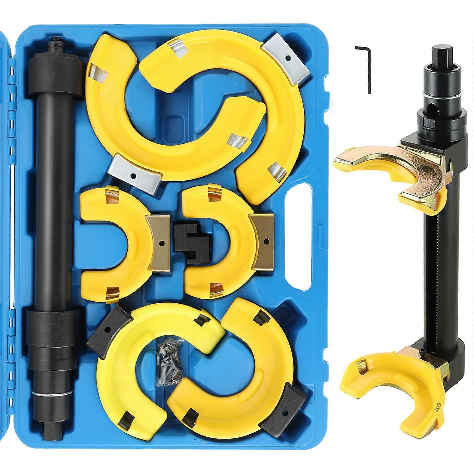 Macpherson Strut Spring Compressor Kit with Safety Locking Jaws and Interchangeable Yokes for Universal Automotive Suspension
