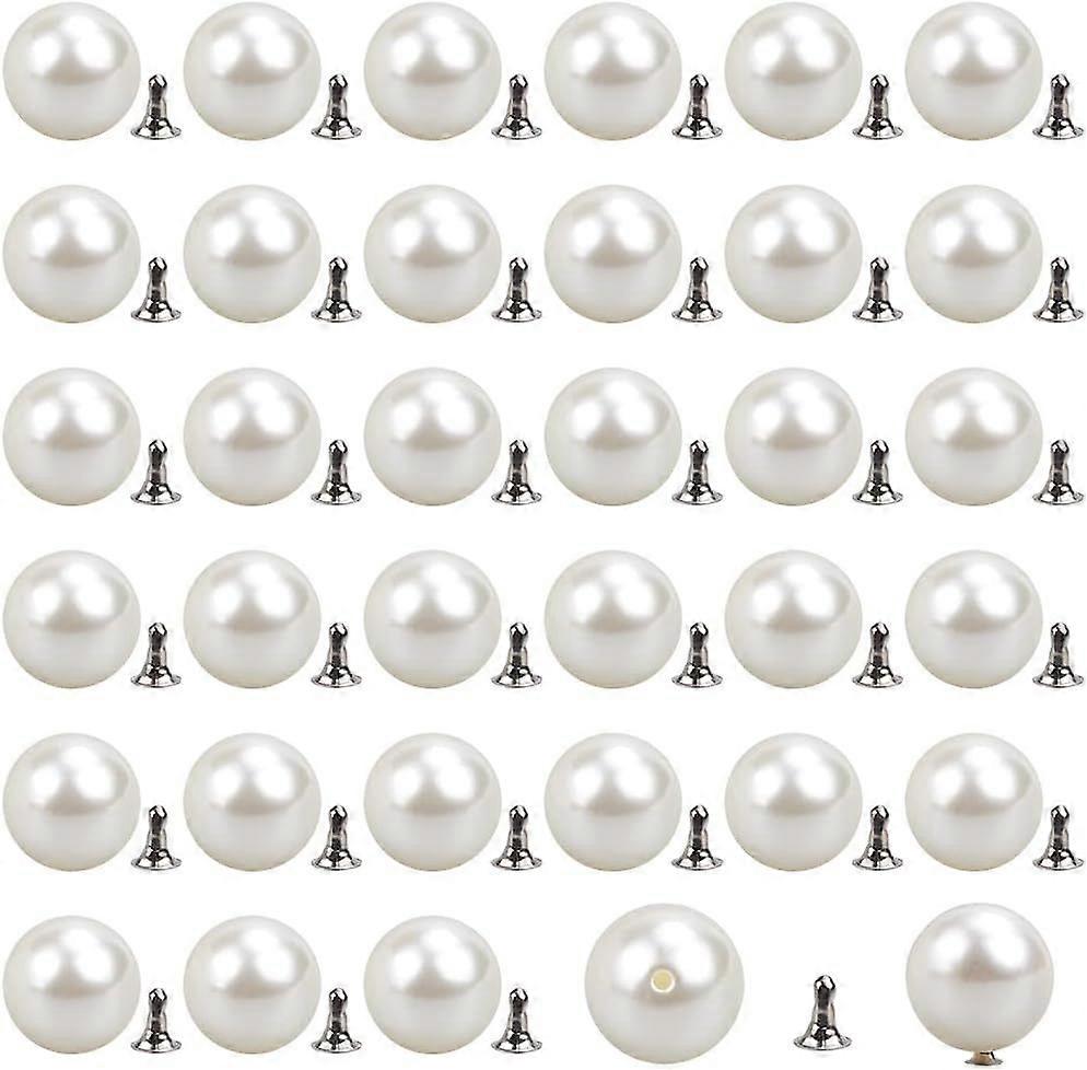 1 Box 40 Sets No-sew Pearl Buttons Detachable Button Pins 15.5mm Anti-Exposure Reusable Fixed Brooches Rivets Studs Decorative White Pearls Adjustable