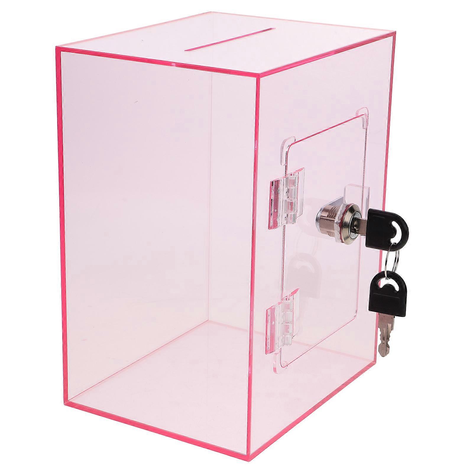 Pink Clear Acrylic Donation Box with Lock for Storage 3Pcs Lockable Boxes