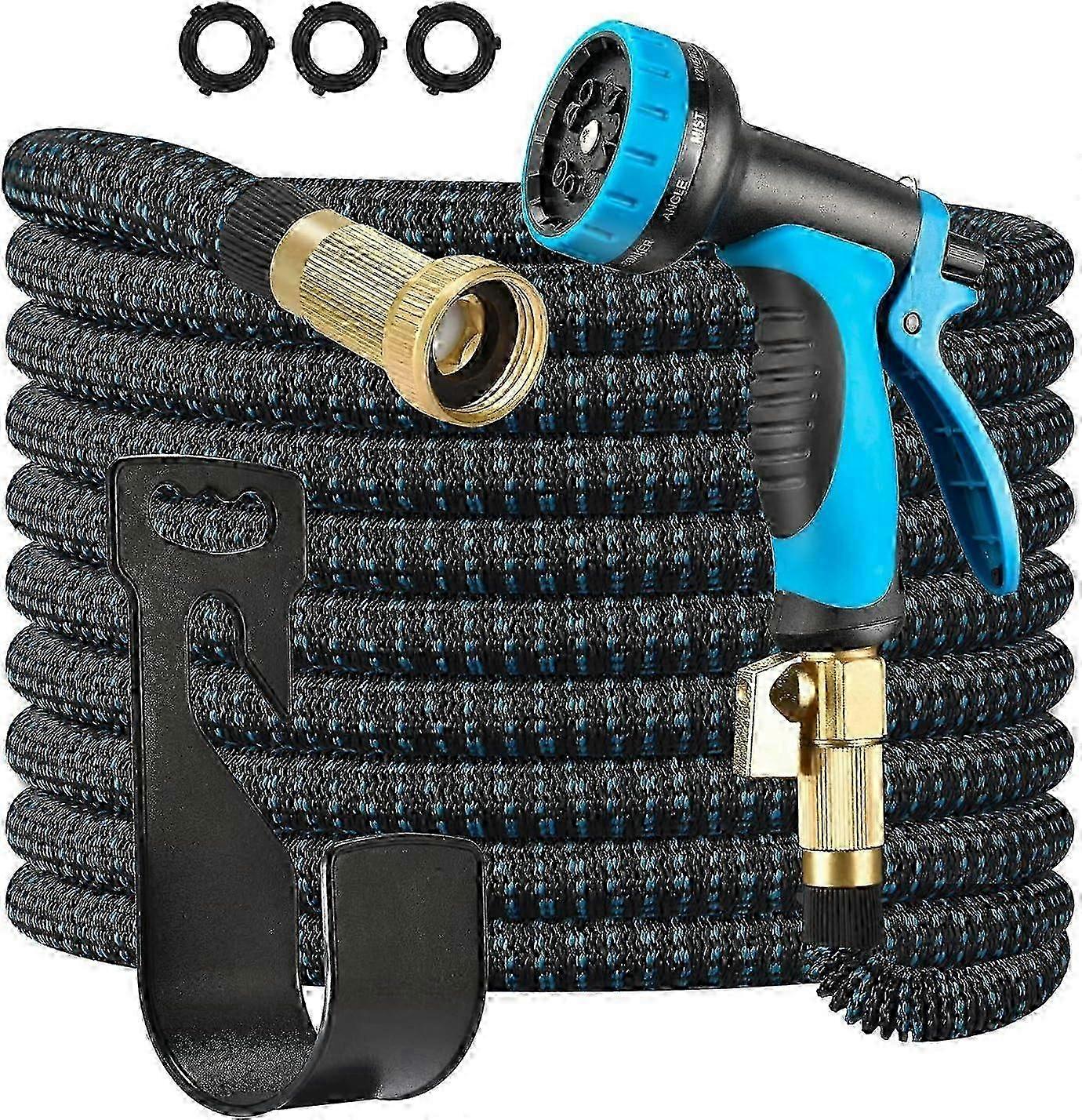 50m Expandable Garden Hose - Flexible Water Hose with 10-Function Spray Nozzle and Solid Brass Fittings