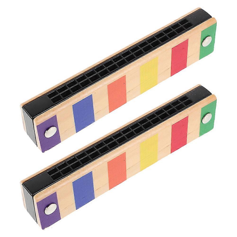 2pcs Wooden Harmonica For Double Row Music Instrument Beginner Friendly Design Durable For Music Learning