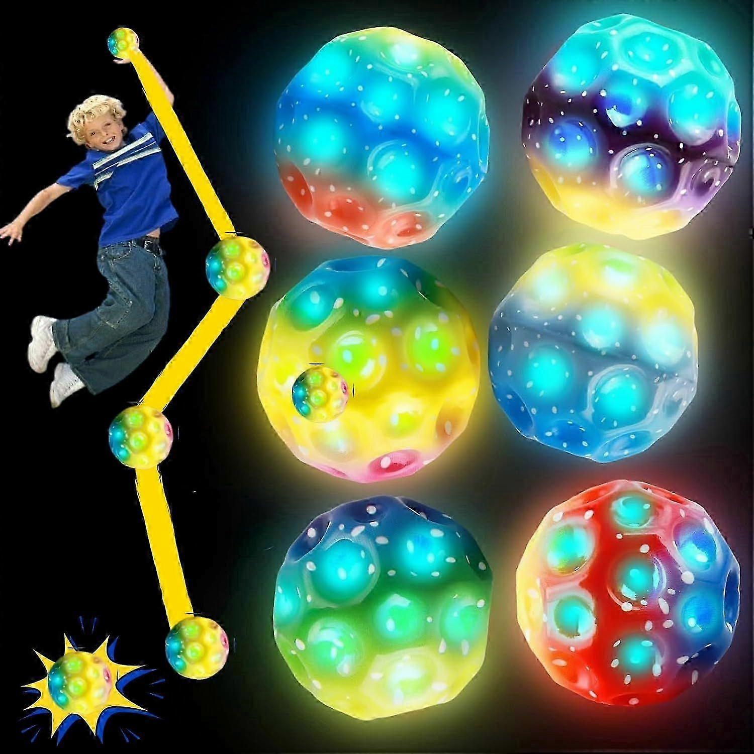 6-pack glowing moon ball, astronomy jumping ball, galaxy ball, high jump rubber ball, bouncing jumping ball, planet bouncing ball, super high bounce m