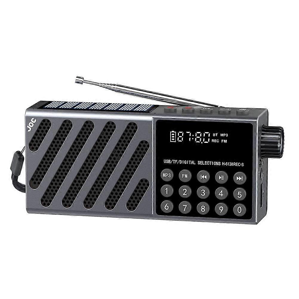 Portable FM Radio Receiver Solar Charging Speaker USB Player TF Card Rechargeable Grey