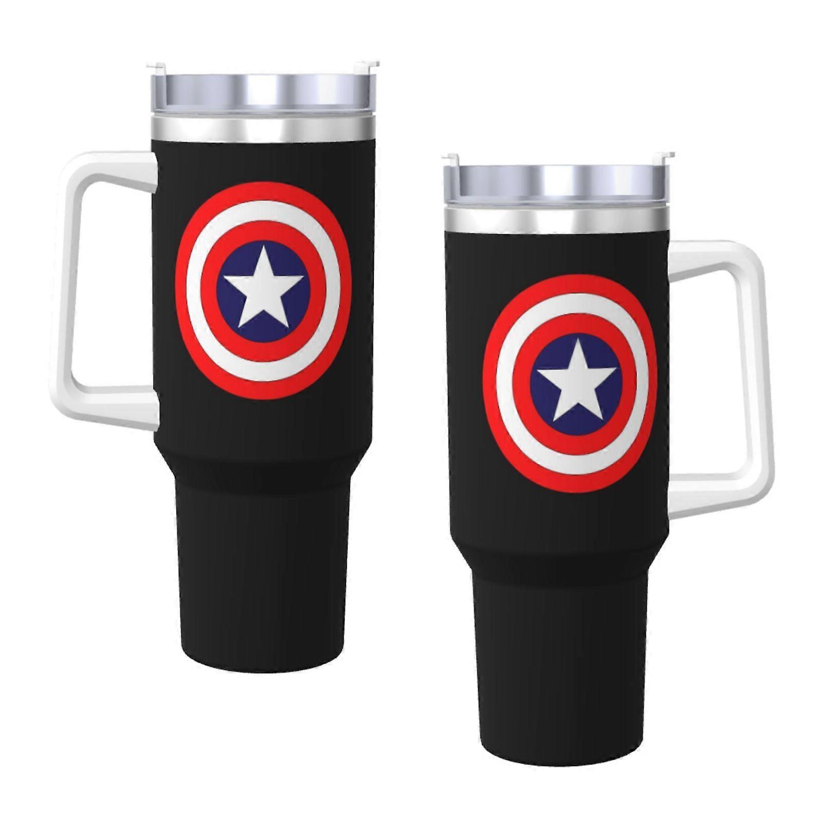 Captain America 40 Oz Tumbler With Handle And Straw Lid Insulated Cup Stainless Steel Water Bottle Travel Mug Cupholder Use Gifts