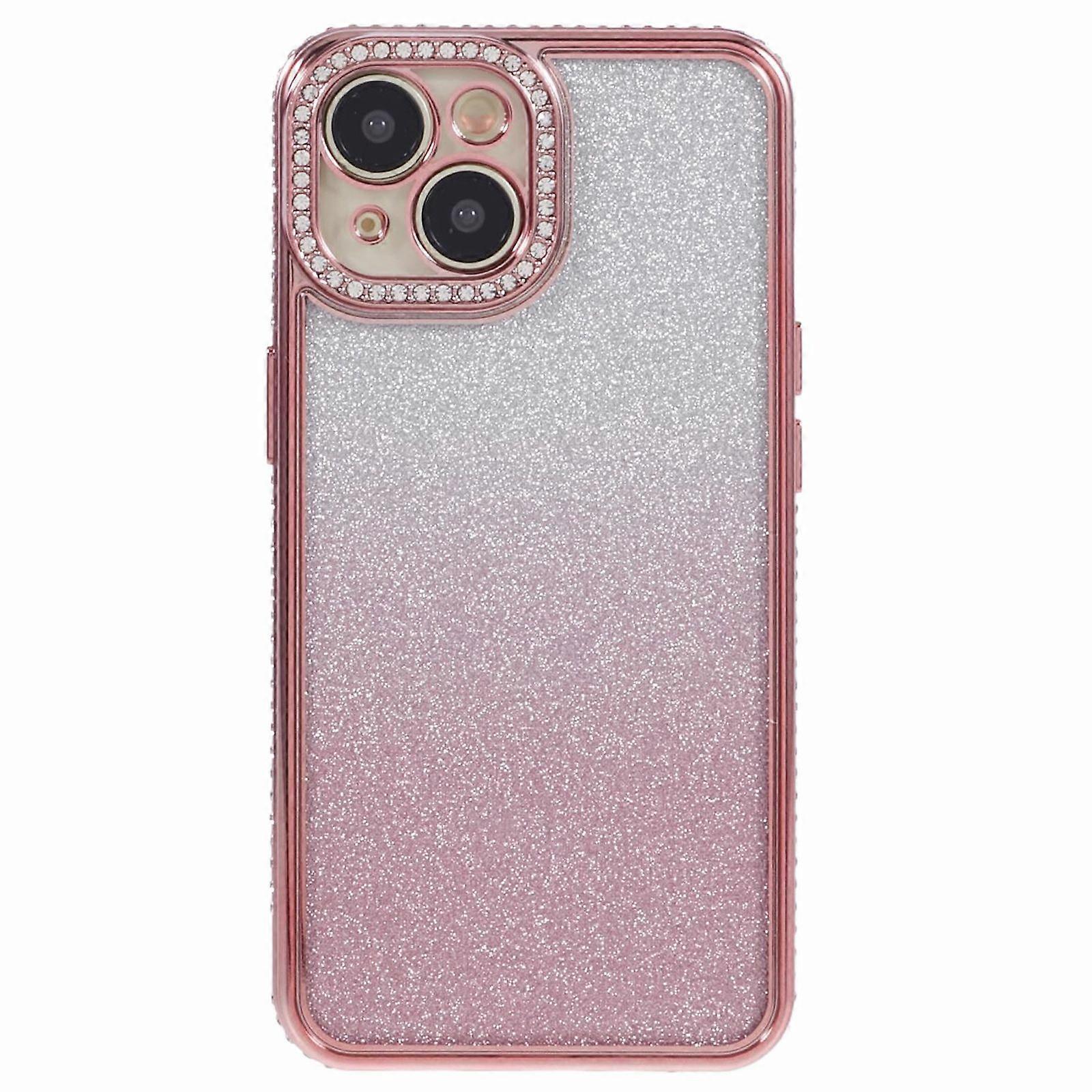 For iPhone 13 TPU Case Shiny Rhinestone Decor Gradient Protective Back Shell