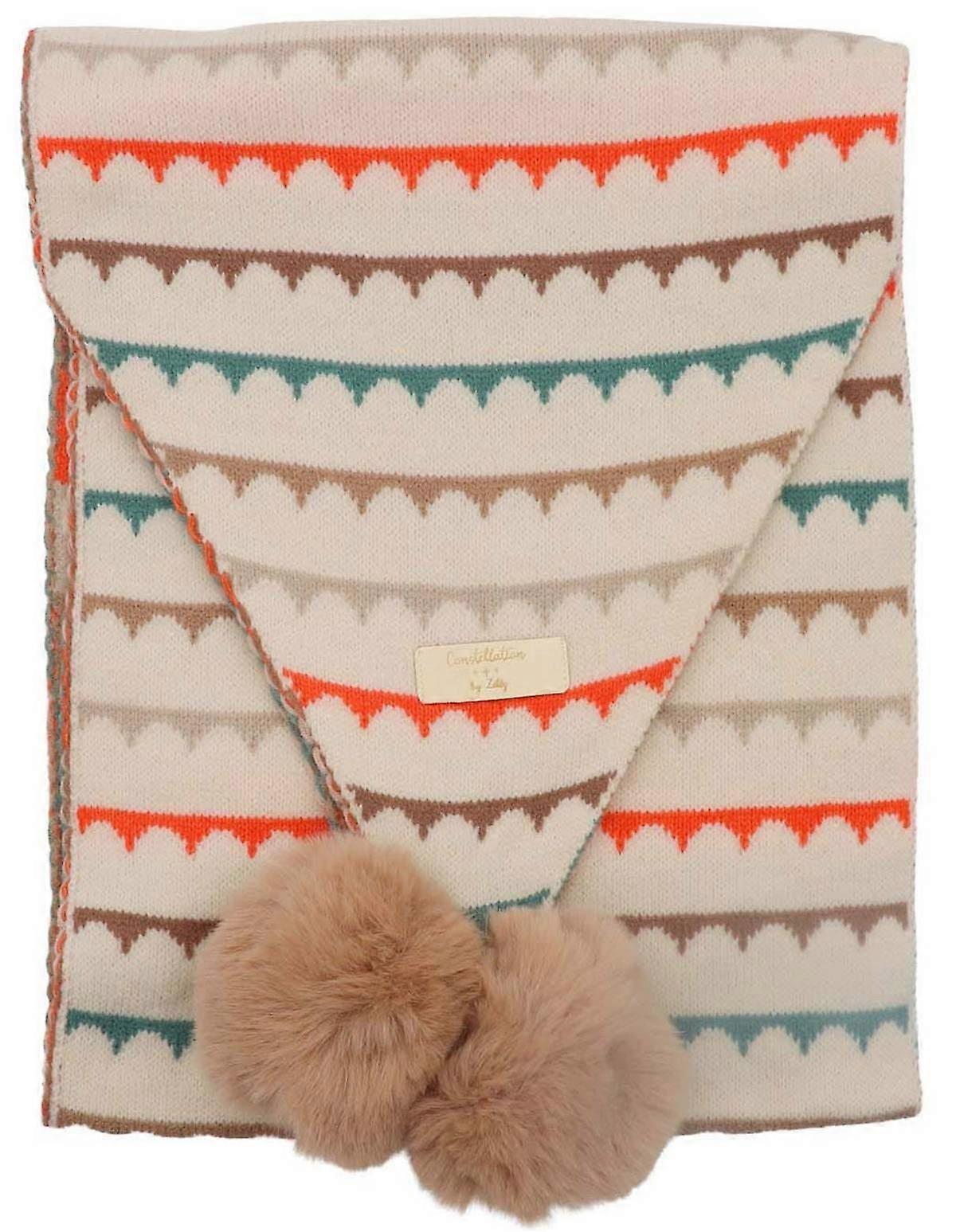 Zelly Waves Pom Pom Scarf - Cream/Orange/Green